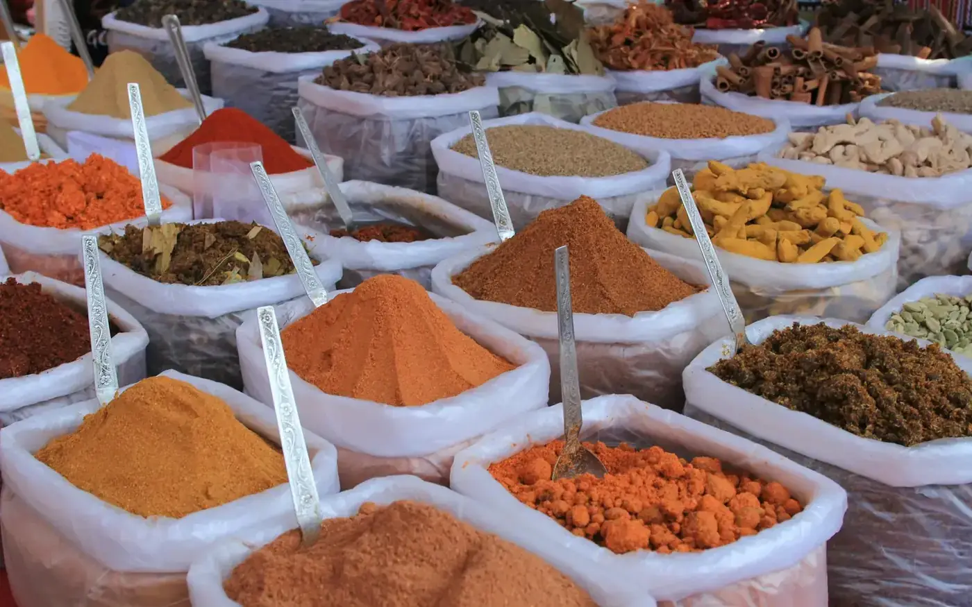 Herbs and spices packed in sacks for export